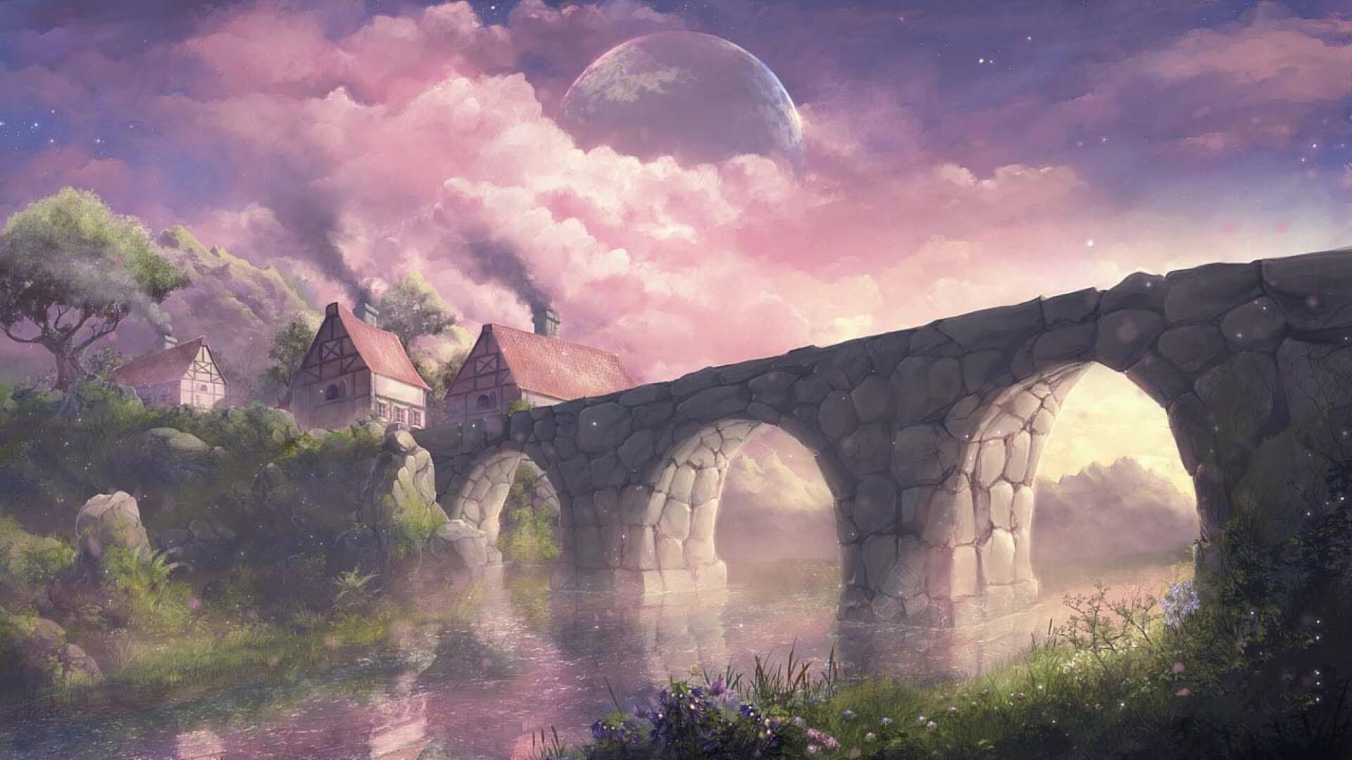 Hình nền phong cảnh anime hoa anh đào