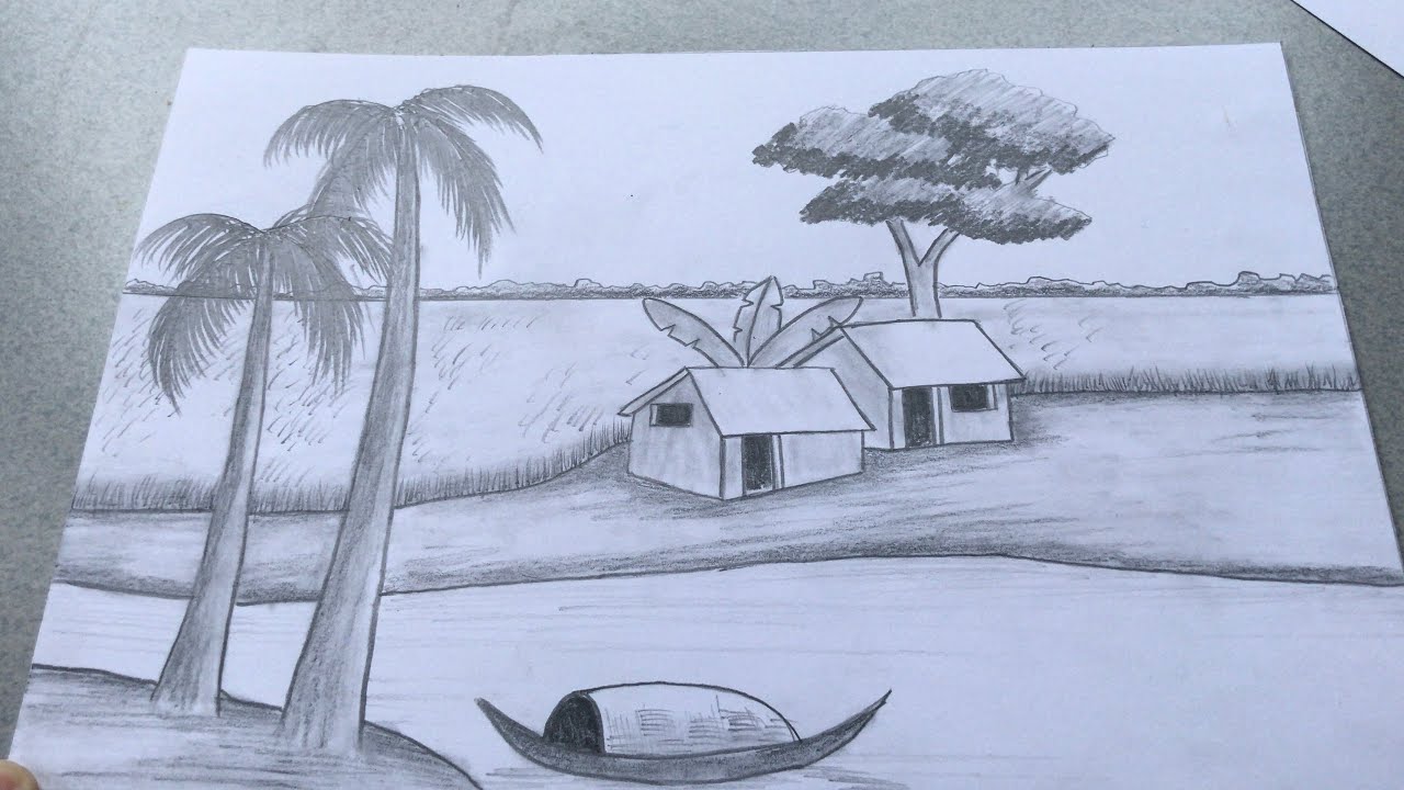 hình vẽ tranh phong cảnh bằng bút chì