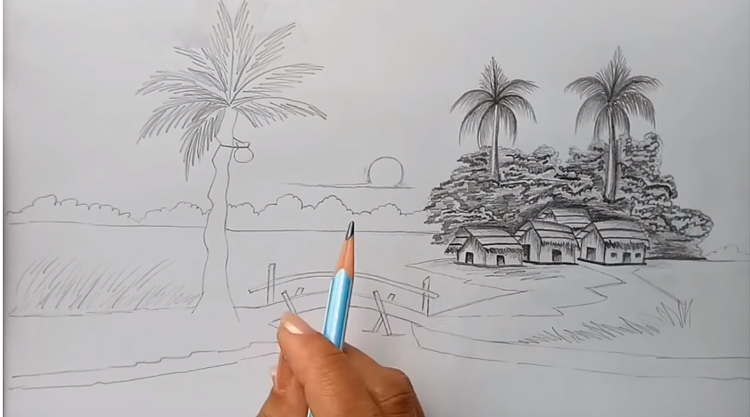 hình vẽ tranh phong cảnh bằng bút chì