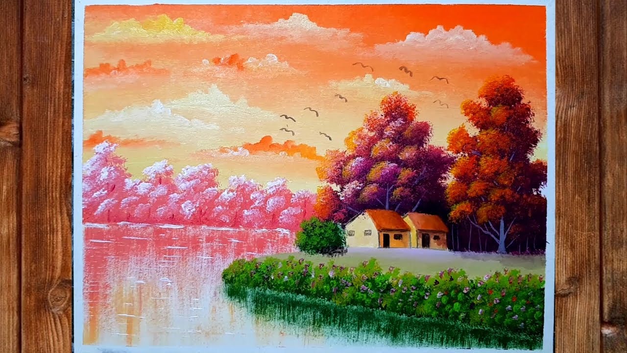 Vẽ cảnh hoàng hôn bằng màu nước  Sunset Landscape Using Watercolors  Màu  nước Hoàng hôn Mỹ thuật