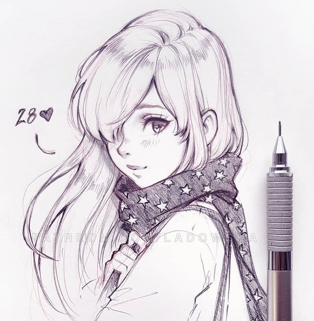 hình vẽ anime nữ đơn giản bằng bút chì
