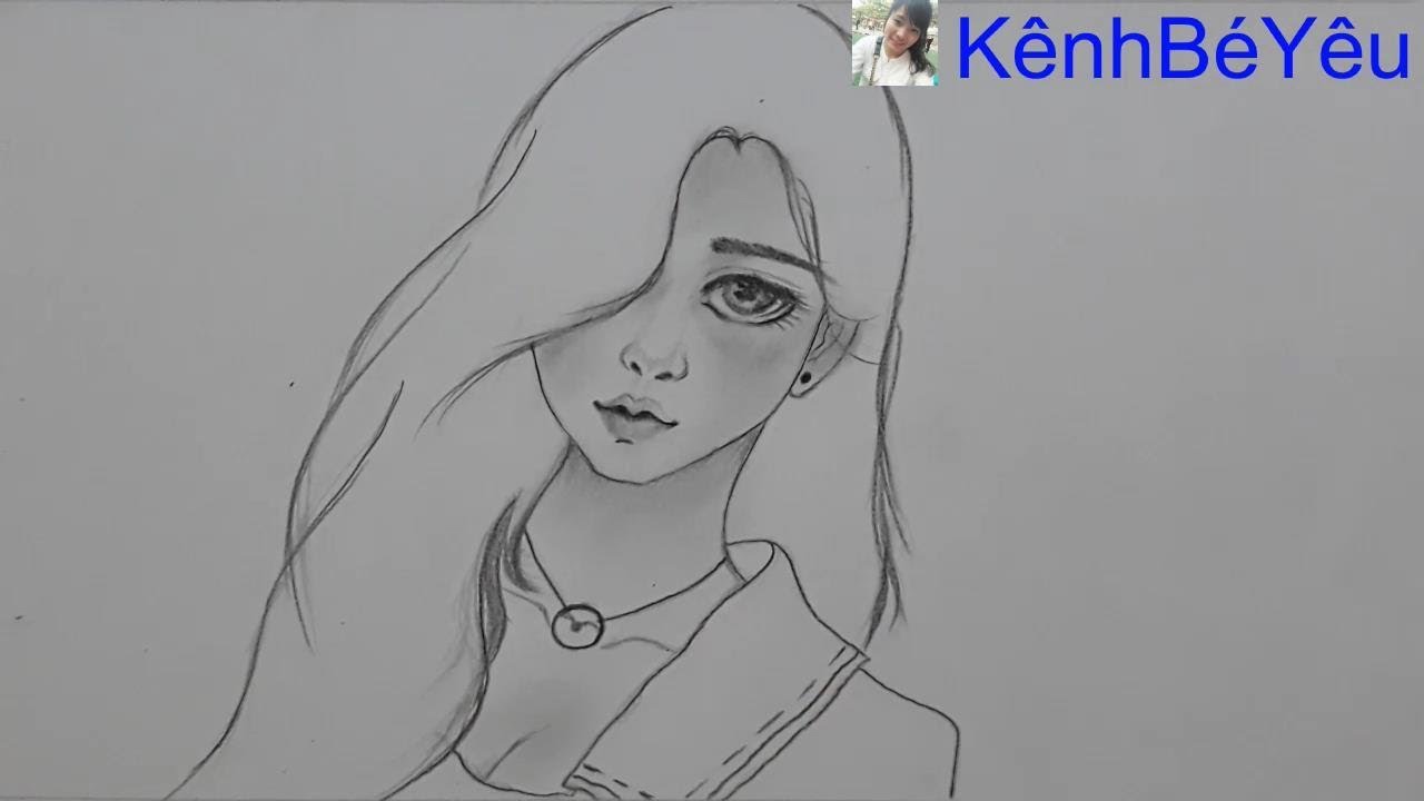 hình vẽ cô gái bằng bút chì đơn giản