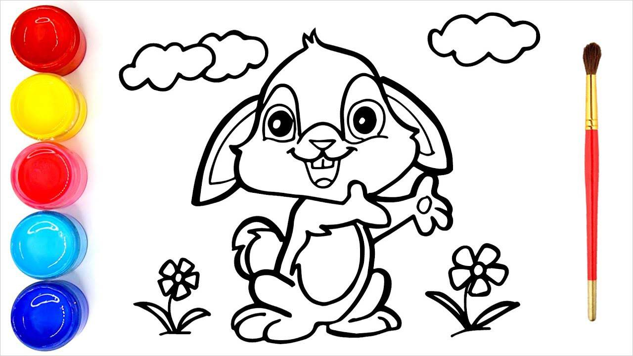 Bé gái thích thú với tranh tô màu hình con thỏ siêu cute